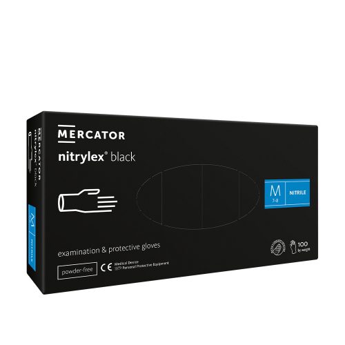 Mercator Nitrylex kesztyű (100db - M) fekete, púdermentes